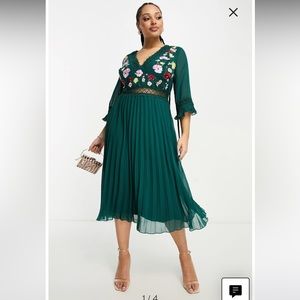 ASOS Curve Floral Embroidered Pleated Dress